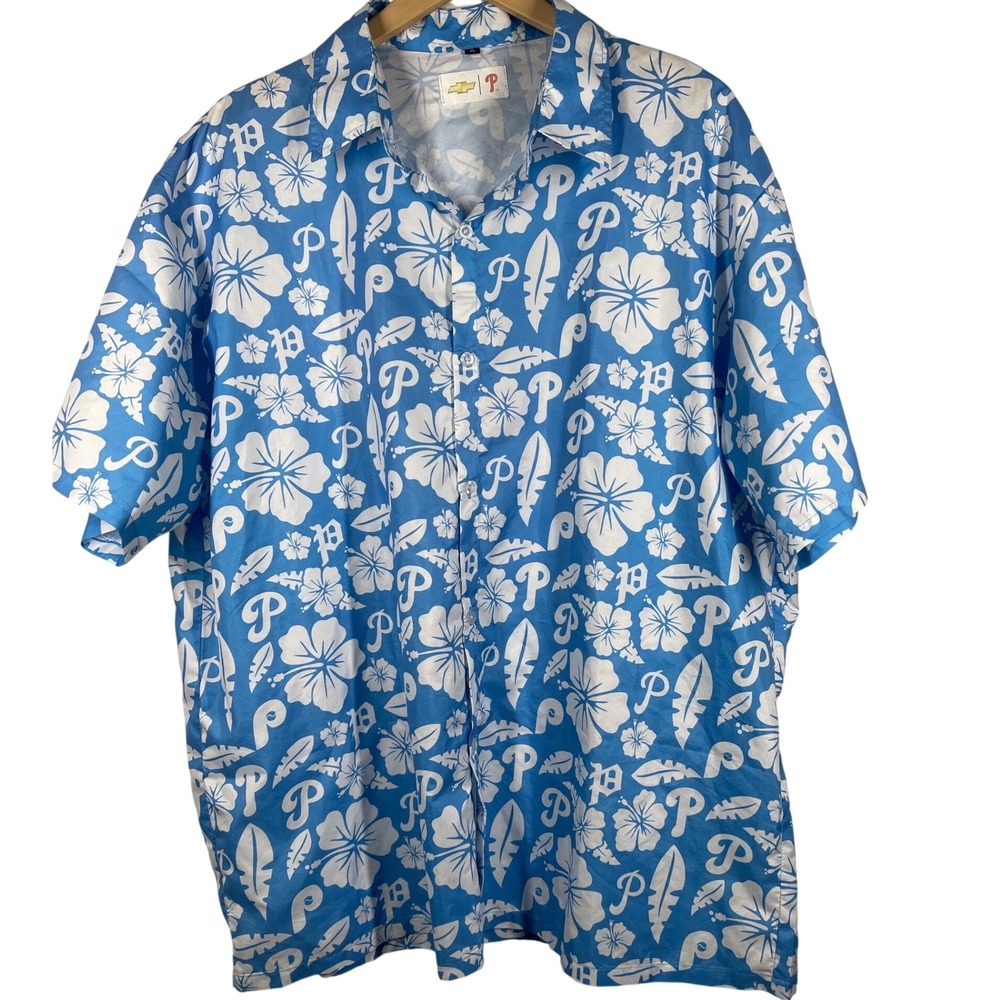 Philadelphia Phillies Chevrolet MLB Hawaiian Shirt Blue White Floral Mens XL